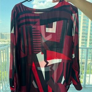 LOFT Red and Black Geometric Blouse